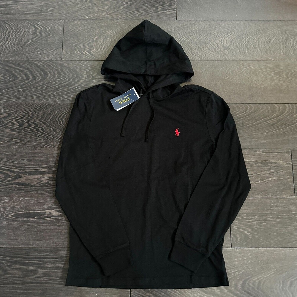 Polo Ralph Lauren Black Solid Jersey Hooded Long Sleeve T-Shirt Men's Medium
